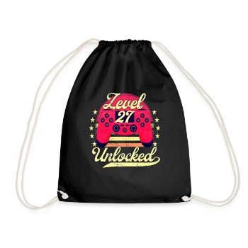 Level 27 Unlocked Men's Gamer Birthday Level - Drawstring Bag - black - Front
