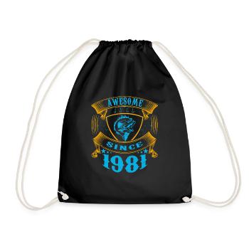 Awesome since 1981. Angel, Angler Geburtstag - Turnbeutel - Schwarz - Vorne