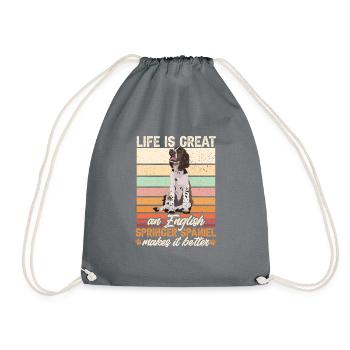 English Springer Spaniel Dog - Drawstring Bag - grey - Front