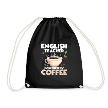 English Teacher Powered By Coffee Language Grammar - Drawstring Bag - black - Front