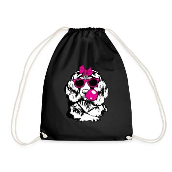 English Springer Spaniel Dog - Drawstring Bag - black - Front
