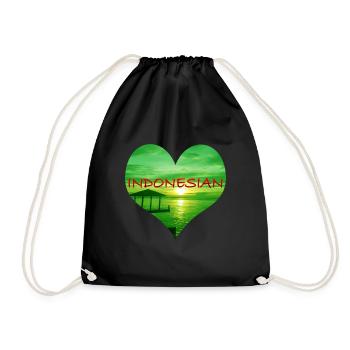 Indonesian Heart Design - Green - Drawstring Bag - black - Front
