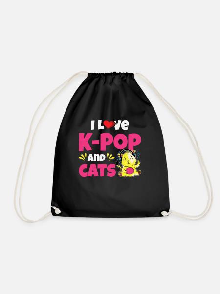 Ich liebe K-Pop und Katzen - Turnbeutel - Schwarz