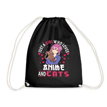 Anime Girl. Anime Merch. Otaku Manga - Drawstring Bag - black - Front