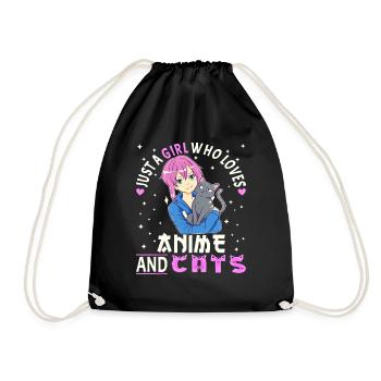 Anime Girl. Anime Merch. Otaku Manga - Drawstring Bag - black - Front