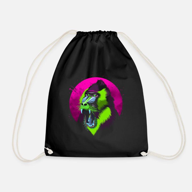 Psychedelic baboon - Drawstring Bag - black