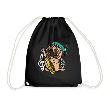 Saxophone Player Pug Musician Sax gift - Drawstring Bag - black - Front