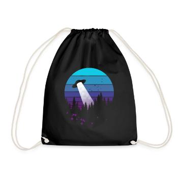 abducting flying saucer - Drawstring Bag - black - Front