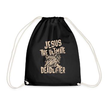 Jesus the Ultimate Deadlifter Weightlifting - Drawstring Bag - black - Front