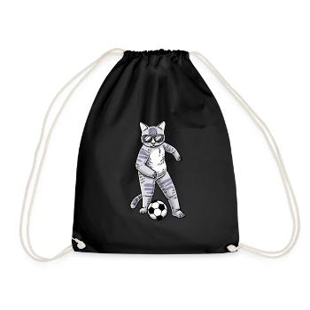 Football Player Cat Lovers Pet Kitten - Drawstring Bag - black - Front