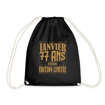 Janvier 77 ans. Cadeau 77 ans janvier anniversaire - Sac de sport léger - noir - Devant