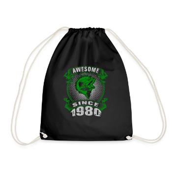 Awesome since 1980. Angel, Angler Geburtstag - Turnbeutel - Schwarz - Vorne