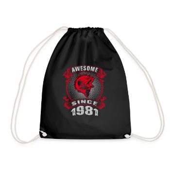 Awesome since 1981. Angel, Angler Geburtstag - Turnbeutel - Schwarz - Vorne