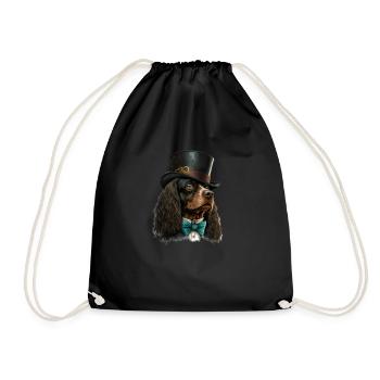 Dog Cocker Spaniel Dog Motif - Drawstring Bag - black - Front