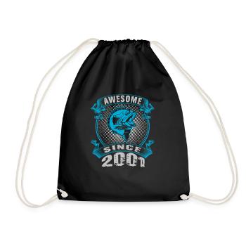 Awesome since 2001. Angel, Angler's birthday - Drawstring Bag - black - Front