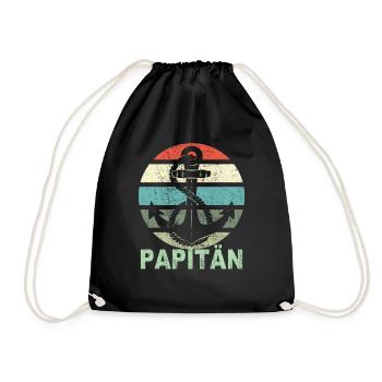 Papitän Vater Papa Kapitän Retro Anker Vatertag - Turnbeutel - Schwarz - Vorne