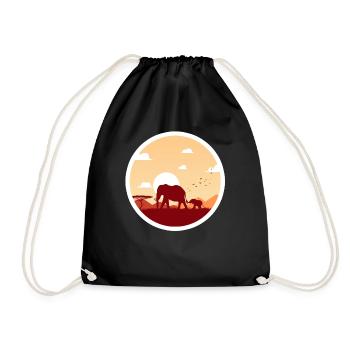 Elephant family circle - Drawstring Bag - black - Front