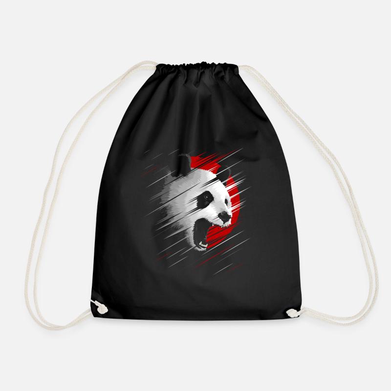 Red circle panda - Drawstring Bag - black