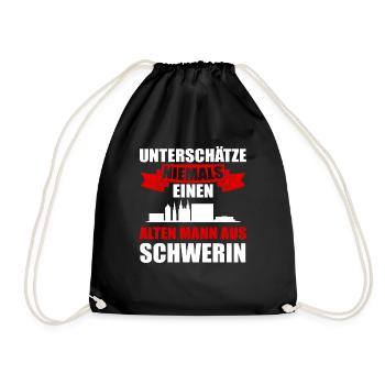 Unterschätze Niemals Einen Alten Mann Aus Schwerin - Turnbeutel - Schwarz - Vorne