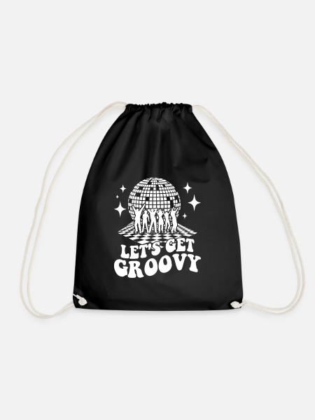 Retro Groovy Club Vintage Party Funny Disco Ball - Drawstring Bag - black