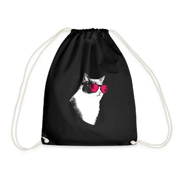 Katze Sonnenbrille Kätzchen Katzenliebe Katzenlieb - Turnbeutel - Schwarz - Vorne