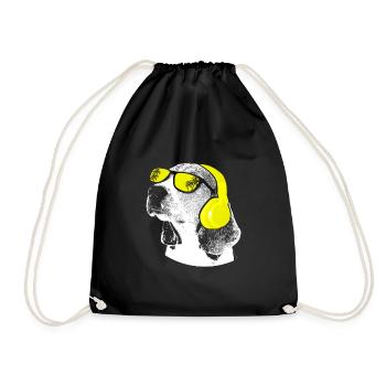 Hund Sonnenbrille Kopfhörer Party Hundeliebe Hunde - Turnbeutel - Schwarz - Vorne