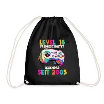 2005 Level 18 Jahre Gaming 18er 18 Geburtstag - Turnbeutel - Schwarz - Vorne
