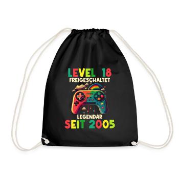 2005 Level 18 Jahre Gaming 18er 18 Geburtstag - Turnbeutel - Schwarz - Vorne
