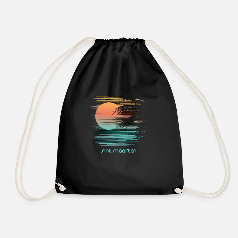 Artistic Sint Maarten Palm Tree Vacation Souvenir - Drawstring Bag - black