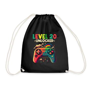 Level 20 Years Gaming 20s 20 Birthday - Drawstring Bag - black - Front