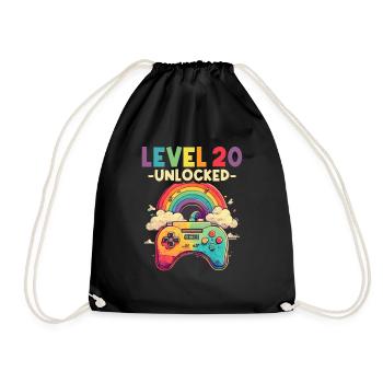 Level 20 Years Gaming 20s 20 Birthday - Drawstring Bag - black - Front