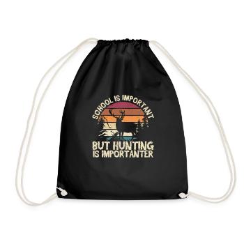School is important, but hunting is important - Drawstring Bag - black - Front