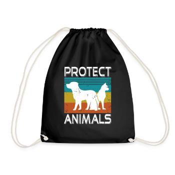 Protect Animals Retro Vintage Animal Protection - Drawstring Bag - black - Front