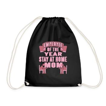 Employee Of The Year Stay At Home MOM Retro Funny - Drawstring Bag - black - Front