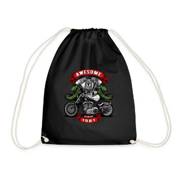 Awesome since 1981, biker's birthday - Drawstring Bag - black - Front