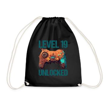 Level 19 Years Gaming 19er 19 Birthday - Drawstring Bag - black - Front