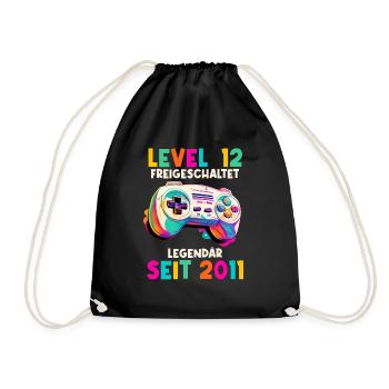 2011 Level 12 Jahre Gaming 12er 12 Geburtstag - Turnbeutel - Schwarz - Vorne