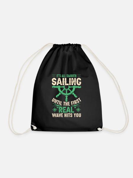 Yacht sail that says funny sailboat - Drawstring Bag - black