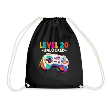 Level 20 Years Gaming 20s 20 Birthday - Drawstring Bag - black - Front