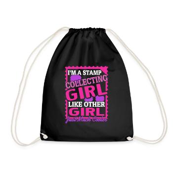 I'm A STAMP Collecting GIRL Retro Funny Collector - Drawstring Bag - black - Front
