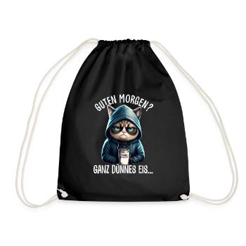 Guten Morgen ganz dünnes Eis Spruch Katze Kaffe - Sac de sport léger - noir - Devant