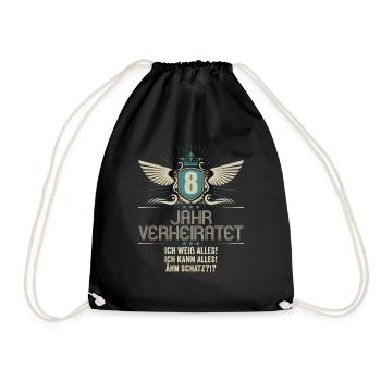 8 Jahr verheiratet weiß alles 8.Hochzeitstag - Turnbeutel - Schwarz - Vorne