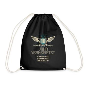 10 Jahr verheiratet weiß alles 10.Hochzeitstag - Turnbeutel - Schwarz - Vorne