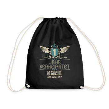 1 Jahr verheiratet weiß alles 1.Hochzeitstag - Turnbeutel - Schwarz - Vorne