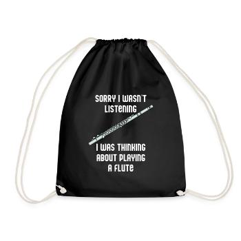 Playing Flute Funny Saying Flutist Orchestra - Drawstring Bag - black - Front