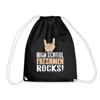 High School Freshmen ROCKS! Cool Vintage Designs - Drawstring Bag - black - Front