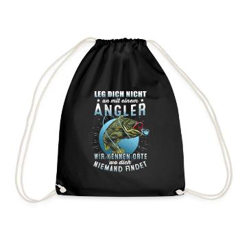 Angeln Tshirt Mann Fischer Rute Fischfang Fishing - Turnbeutel - Schwarz - Vorne