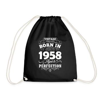 1958 Birthday Gift Birthday Bursdag vintage - Drawstring Bag - black - Front