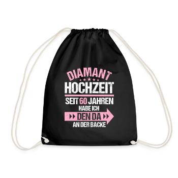 60 verheiratet Diamant Hochzeit 60.Hochzeitstag - Turnbeutel - Schwarz - Vorne