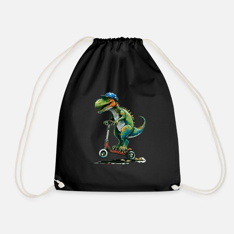 Dinosaurier auf Stuntscooter - Turnbeutel - Schwarz